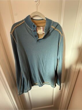 Men's Blue Contrast-Stitch Pullover Sweater